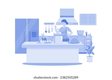 Girl Cooking Food At The Kitchen Desk