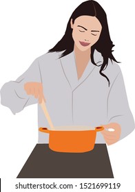Girl cooking, illustration, vector on white background.