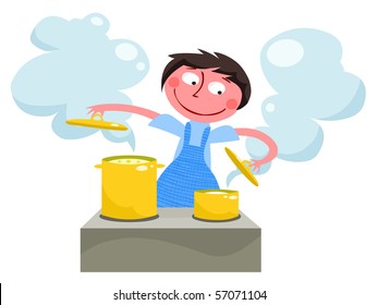 Girl cooking - vector