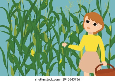 girl with corn farm concept. Creative idea design for template, brochure or presentation.