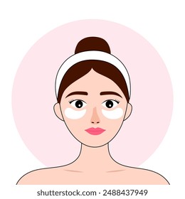 Girl with cosmetic eye patches. Beauty routine. Skin care.