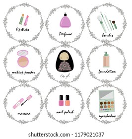 Girl and cosmetic vector illustration