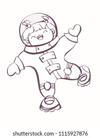 Girl cosmonaut, vector illustration in cartoon style for colouring