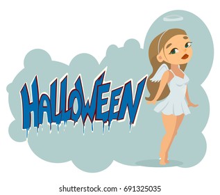 Girl in costume angel for halloween