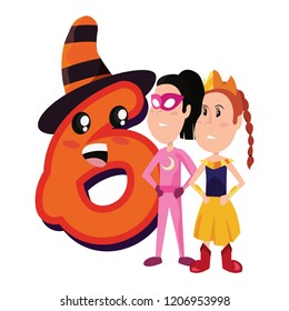 girl with costume and character number halloween