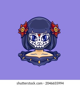 Girl in costume Día de muertos cute cartoon