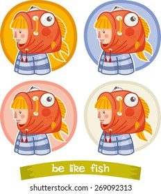 girl in costume fish sticker set