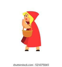 Girl In Costume Of The Red Hood Character Performing In Theatrical Show In Fairy-Tale Story
