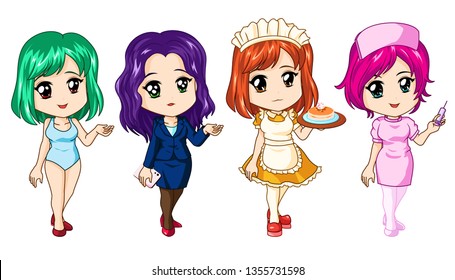 Girl costumes in cartoon style included 3 sets of uniform and 1 base body