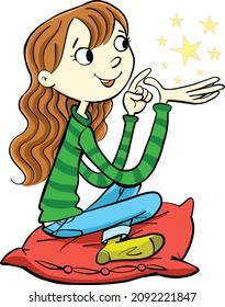 girl counting magic stars in the palm of her hand