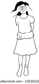 The girl covered with bare hands and she hide her hands on her back. 