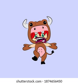 girl with cow costume. good use for sticker streetwear or t-shirt design