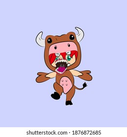 girl with cow costume. good use for sticker streetwear or t-shirt design