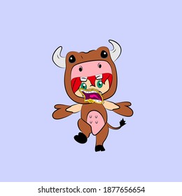 girl with cow costume. good use for sticker streetwear or t-shirt design