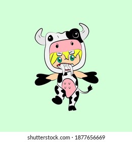 girl with cow costume. good use for sticker streetwear or t-shirt design