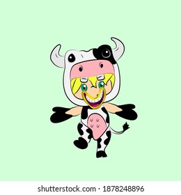 girl with cow costume. good use for sticker streetwear or t-shirt design