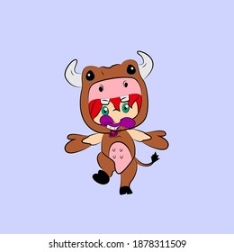 girl with cow costume. good use for sticker streetwear or t-shirt design