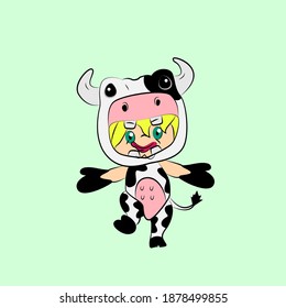 girl with cow costume. good use for sticker streetwear or t-shirt design