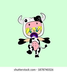 girl with cow costume. good use for sticker streetwear or t-shirt design