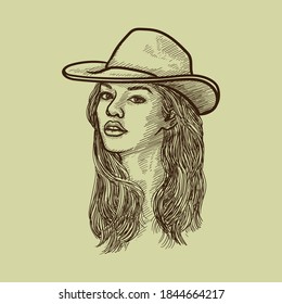 girl in cowboy hat illustration