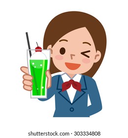 Girl with a cream soda juice