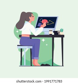 girl creating design. vector illustration