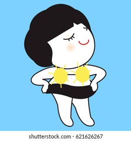 Girl Creating Her Own Summer Sunshine On Her Sun Shape Bikini Concept Card Character illustration