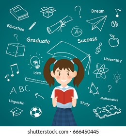 A girl with creative aducation icon infographic design