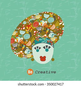 Girl with creative hairstyle. Abstract vector background.