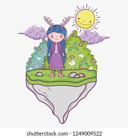 girl creature with antlers and sun in the stone