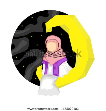 girl and crescent vector