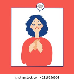 una chica llora, come y piensa en libra, una chica come y tiene miedo de engordar, ilustración vectorial