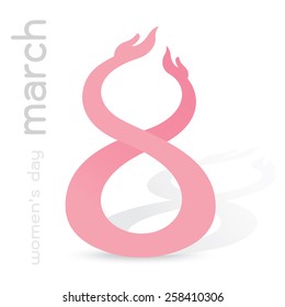 girl crossed twin hands make number, 8 march, international women's day on white background