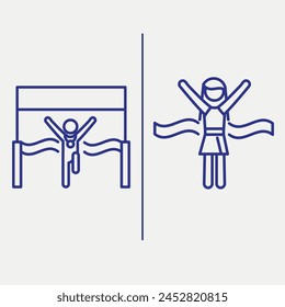 girl crossing finishing ribbon line icon
