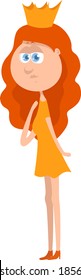 Girl with a crown and red hair, illustration, vector on white background