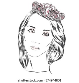 The girl in the crown in the vector.  Vector illustration for greeting card, poster, or print on clothes.