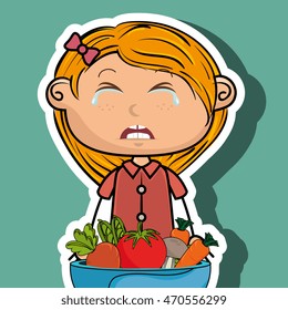 girl cry plate vegetables vector illustration graphic