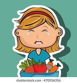 Girl Cry Plate Vegetables Vector Illustration Stock Vector (Royalty ...