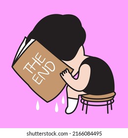 The Girl is crying After Reading A Book With a Sad Ending Concept Card Character illustration