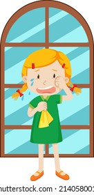 Girl crying by the window illustration