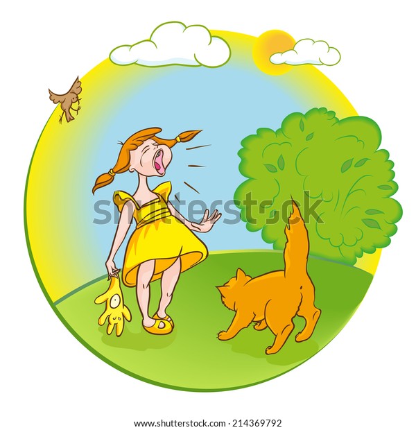 Girl Crying Cat Looks Stock Vector (Royalty Free) 214369792 Shutterstock