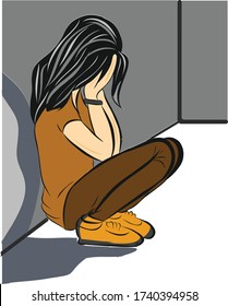 a girl crying at a corner