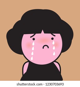 Girl Crying Hard. The Tension And Stress Release Out With Tears Concept Card Character illustration.