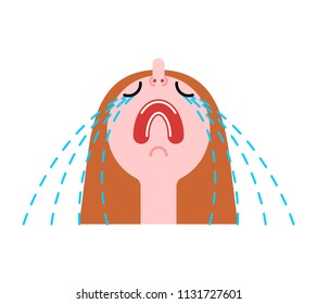 Girl crying head. Woman weeping. Tears from eyes. Vector illustration
