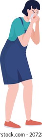 Girl crying in helplessness semi flat color vector character. Posing figure. Full body person on white. Emotional distress isolated modern cartoon style illustration for graphic design and animation
