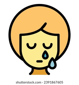 Girl crying icon outline vector. School violence. Child bully color flat
