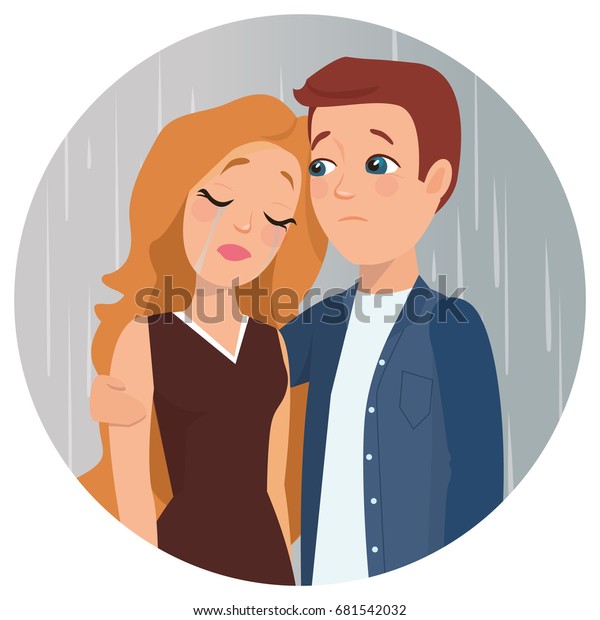 Girl Crying Sad Guy Comforts Her Stock Vector Royalty Free 681542032