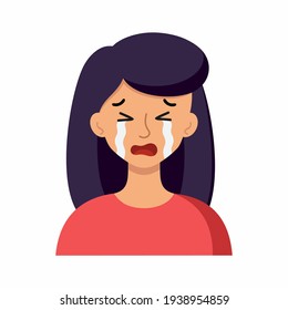 The girl is crying. Tears on the girl's face. Human emotions. Vector character in the cartoon style.