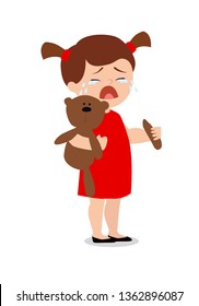 The girl is crying. Torn bear paw. Vector illustration
 svg