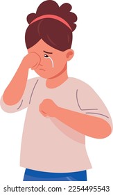 Girl crying. Unhappy stressed child. Sad kid isolated on white background